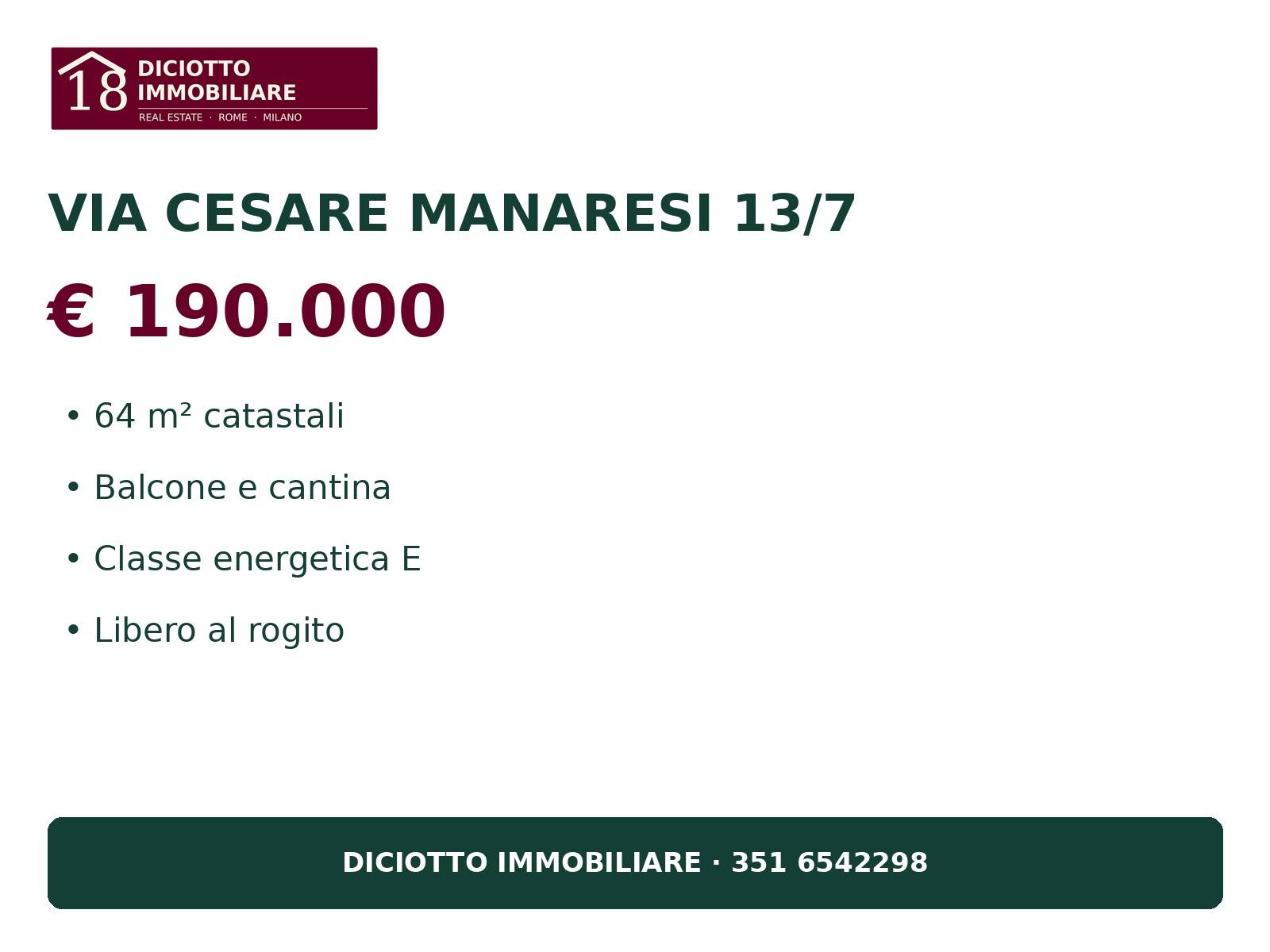 Immagine per Appartamento in vendita a Milano V CESARE MANARESI 10/6